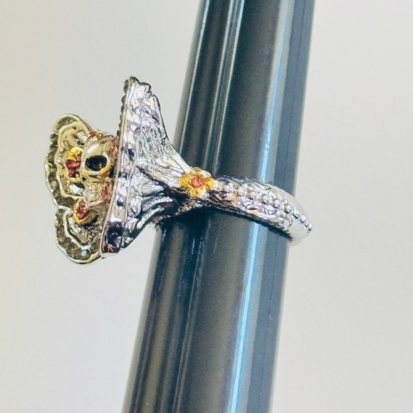 Evbea Gothic Skull Cocktail Ring Butterfly Biker Statement Chunky Silver pink - Picture 6 of 8